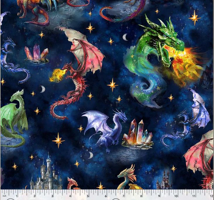 Cotton Dragon Kingdom Dragons Fantasy Castles Stars Windham Fabrics Cotton Fabric Print by the Yard (54806D-1)