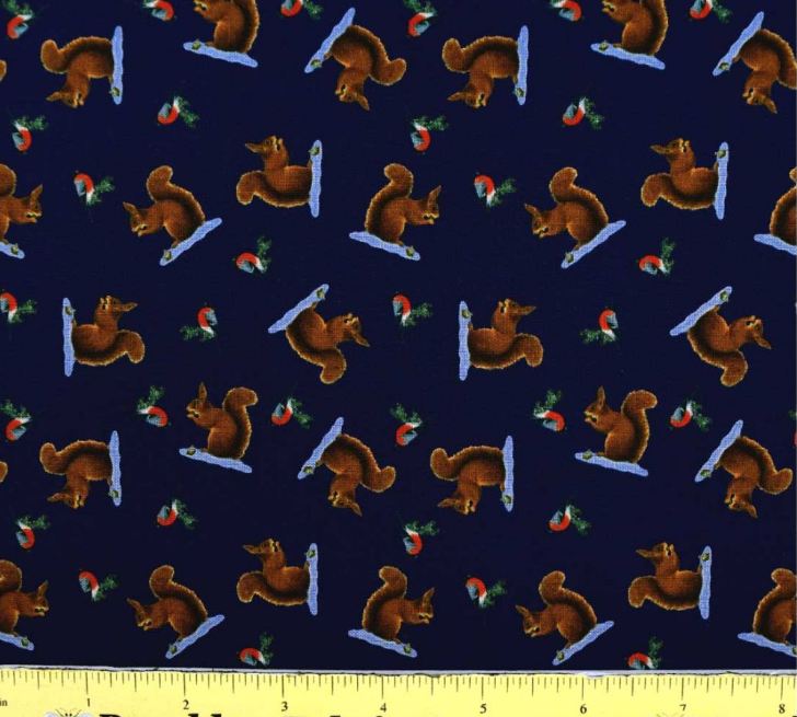 Cotton Tomten's Forest Friends Squirrels Woodland Animals Allover on Blue Lewis & Irene Cotton Fabric Print by the Yard (CE36-3)