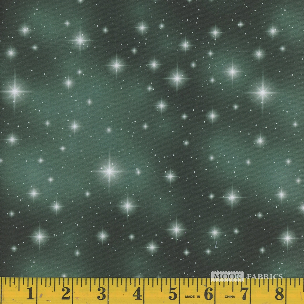 Cotton Night Sky Green Starry Galaxy Space Stars Cotton Fabric Print by the Yard (121200)