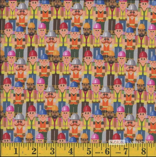 Cotton Kids Construction Builders Workers Vests Packed Humans Mook Fabrics Cotton Fabric Print by the Yard (CA61220)