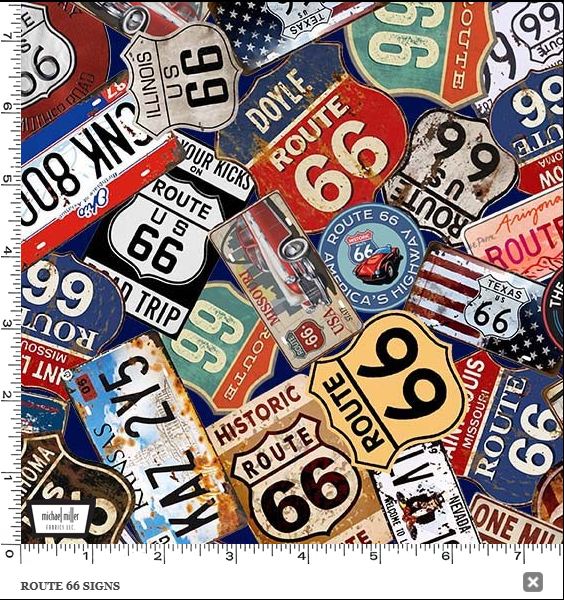 Cotton Route 66 Signs Road Sign Street American Highway Directions Michael Miller Fabrics Cotton Fabric Print by the Yard (DCX12525-MULTI-D)