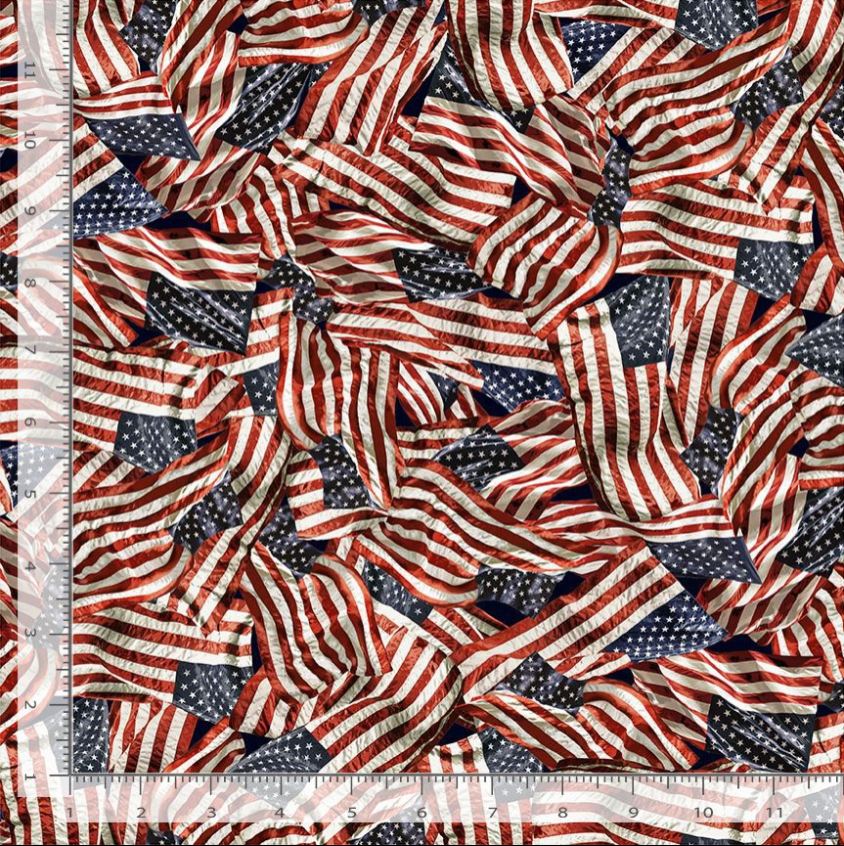Cotton Path to Freedom American Flags Packed Stars and Stripes Timeless Treasures Cotton Fabric Print by the Yard (CQ-CD3915)