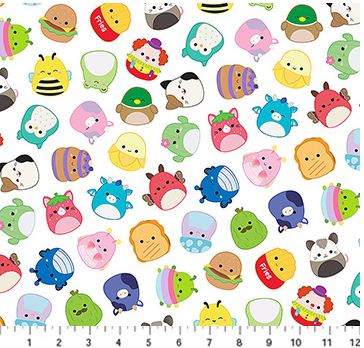 Cotton Squishmallows Animals Cute Food Toys on White All Over Officially Licensed by Northcott Cotton Fabric Print by the Yard (SQ1002-10)