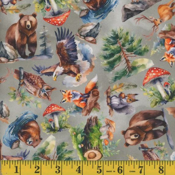Cotton Timberland Tales Woodland Animals Trees Bears Foxes Mook Fabrics Cotton Fabric Print by the Yard (141716)