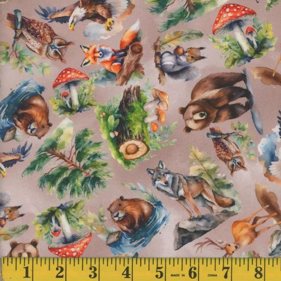Cotton Timberland Tales Woodland Animals Trees Bears Foxes Mook Fabrics Cotton Fabric Print by the Yard (141717)