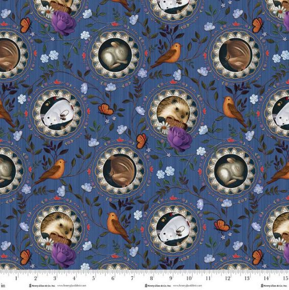 Cotton Serenade Hamster Hedgehogs Birds Floral Greenery Henry Glass Cotton Fabric Print by the Yard (2152-75)