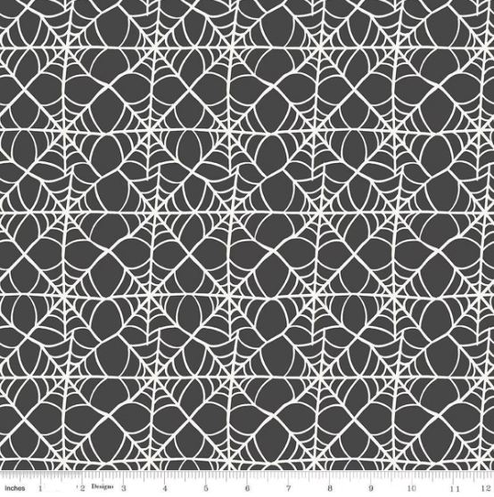 Cotton Hey Pumpkin Spider Webs Spooky Halloween Bug Cobwebs Creepy Riley Blake Cotton Fabric Print by the Yard (C16033-CHARCOAL)