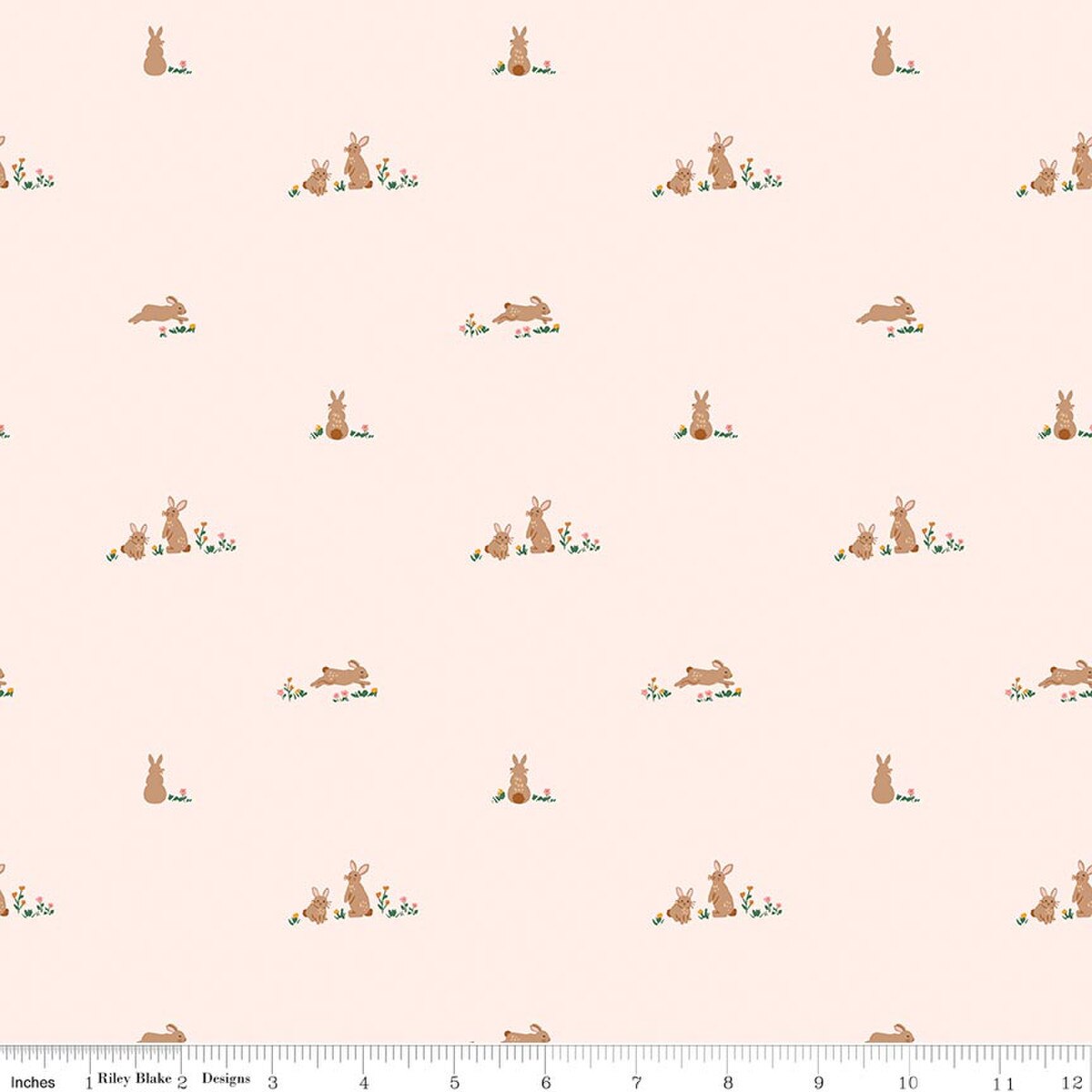 Cotton Sweet Cotton Tales Bunnies Rabbits Flowers Pink Riley Blake Blush Cotton Fabric Print by the Yard (C17312-BLUSH)