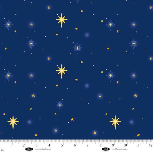 Cotton Away in a Manger Night Sky Stars Christmas Blank Quilting Blue Cotton Fabric Print by the Yard (4194-77)