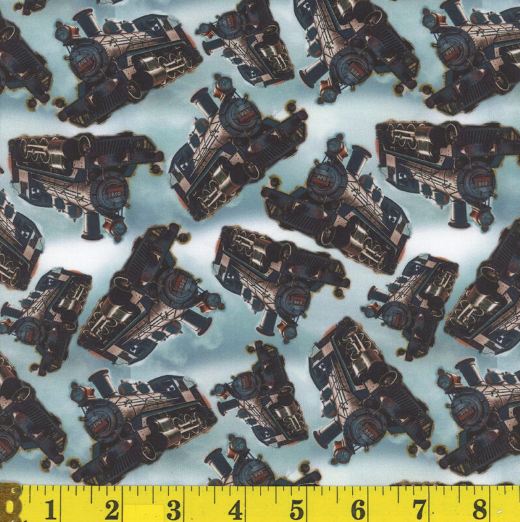 Cotton The Vintage Line Trains Steam Engines Locomotives Railroads Mook Fabrics Multicolor Cotton Fabric Print by the Yard (142109)