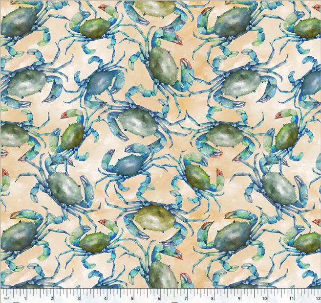 Cotton Ocean Life Crabs Sea Creatures Crustations Watercolor-look Nautical Mook Fabrics Sand Cotton Fabric Print by the Yard (54987-3)