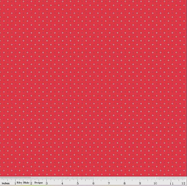 Cotton Farm Girl Vintage Pattern Dots on Red Design Riley Blake Cotton Fabric Print by the Yard (C7884)
