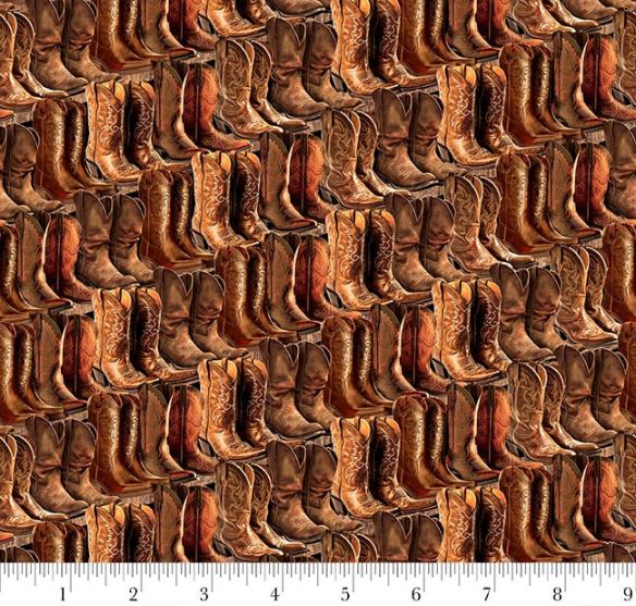 Cotton Spurs and Spirit Cowboy Boots Western Rodeo Shoe Ranch Blank Quilting Cotton Fabric Print by the Yard (4523-39)