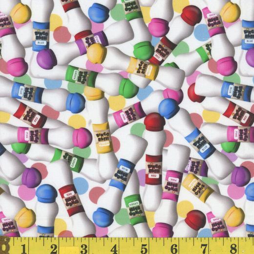 Cotton Bingo Stamps Circles Bingo Game Colorful Blots Mook Fabrics Cotton Fabric Print by the Yard (142107)