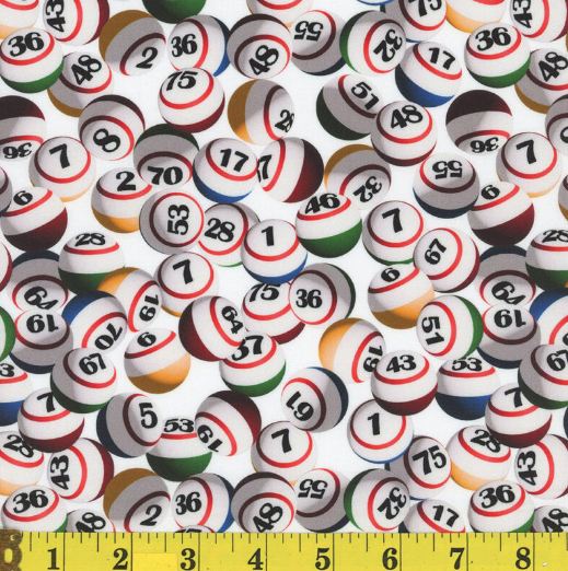 Cotton Bingo Bingo Balls Game Materials Numbers Mook Fabrics Cotton Fabric Print by the Yard (142108)
