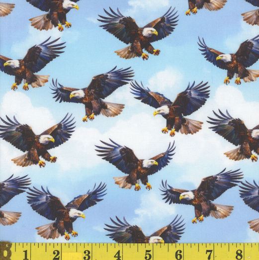 Cotton Wings of Glory Bald Eagle Birds Flying Sky Patriotic USA Mook Fabrics Cotton Fabric Print by the Yard (142225)