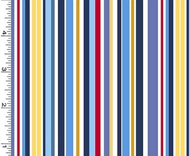 Cotton Nauti Stripe Nautical Sailing Lines Blue Red Yellow Coastal Michael Miller Fabrics Cotton Fabric Print by the Yard (DCX12514-MULTI-D)