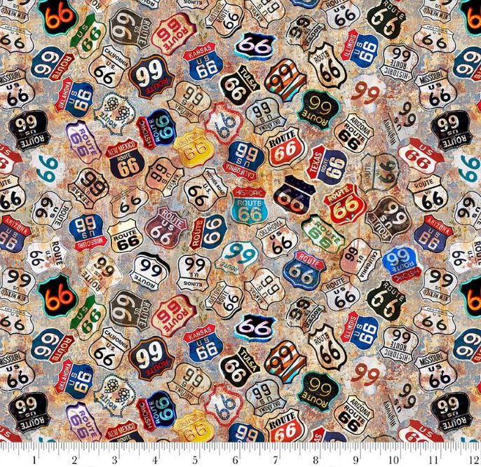 Cotton Historic Highway Route 66 Signs American Directions Routes Roads Blank Quilting Cotton Fabric Print by the Yard (4479-95)