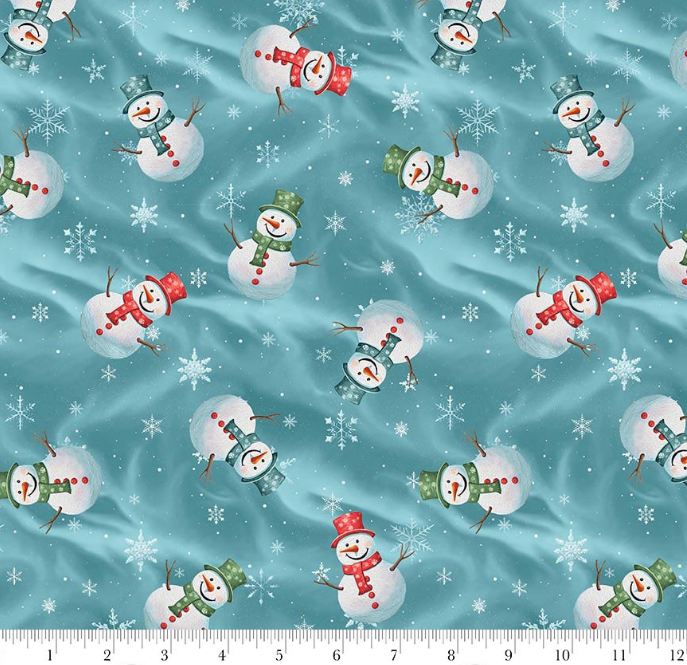 Cotton Comfort and Joy Winter Snow Snowman Christmas Festive Hat Scarf Blank Quilting Cotton Fabric Print by the Yard (4157-67)