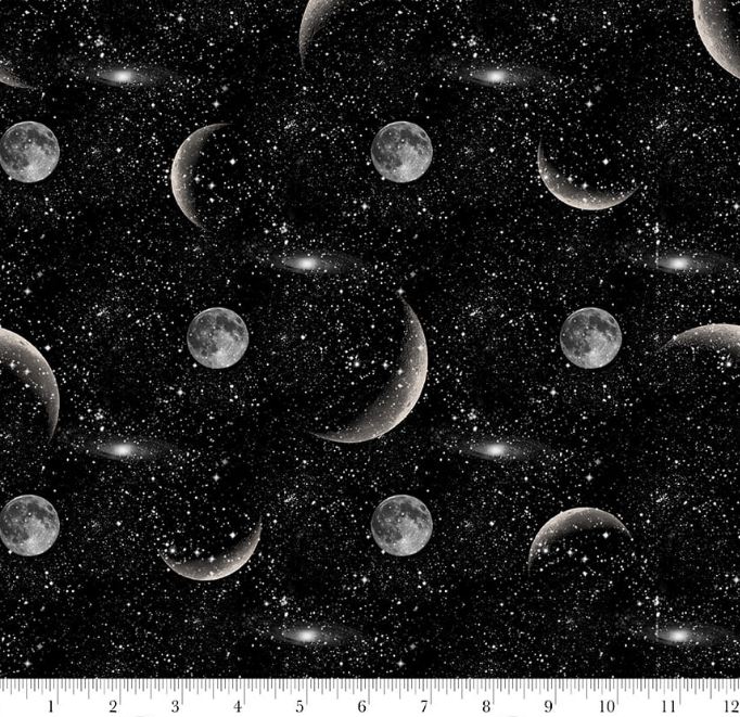 Cotton Space Cadet Moon Phases Stars Universe Night Astronomy Constitutions Blank Quilting Cotton Fabric Print by the Yard (4361-99)