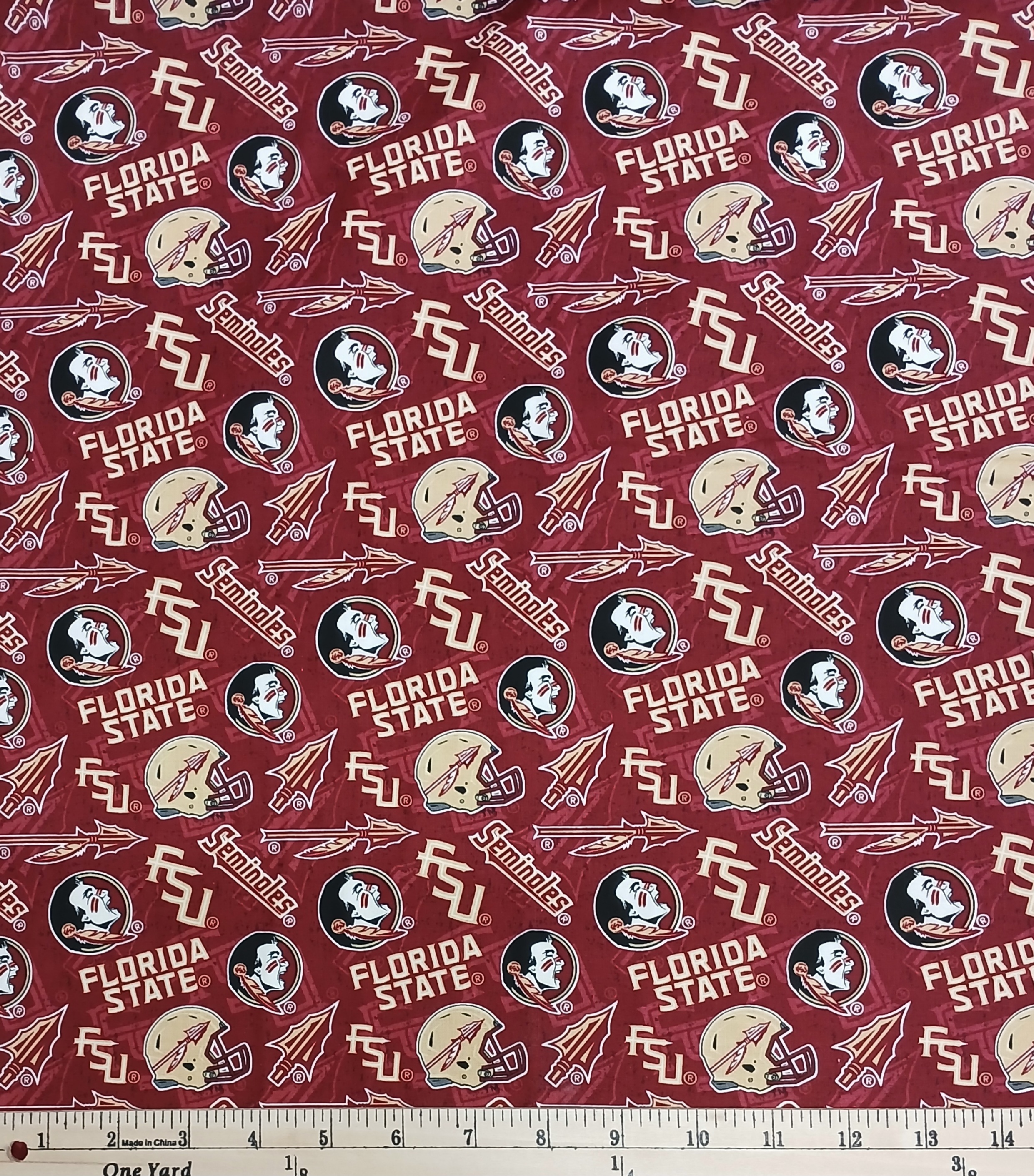 Cotton Florida State University College Seminoles Football Garnet Officially Licensed by Sykel Enterprises Red Cotton Fabric Print by the Yard (FSU-1178)