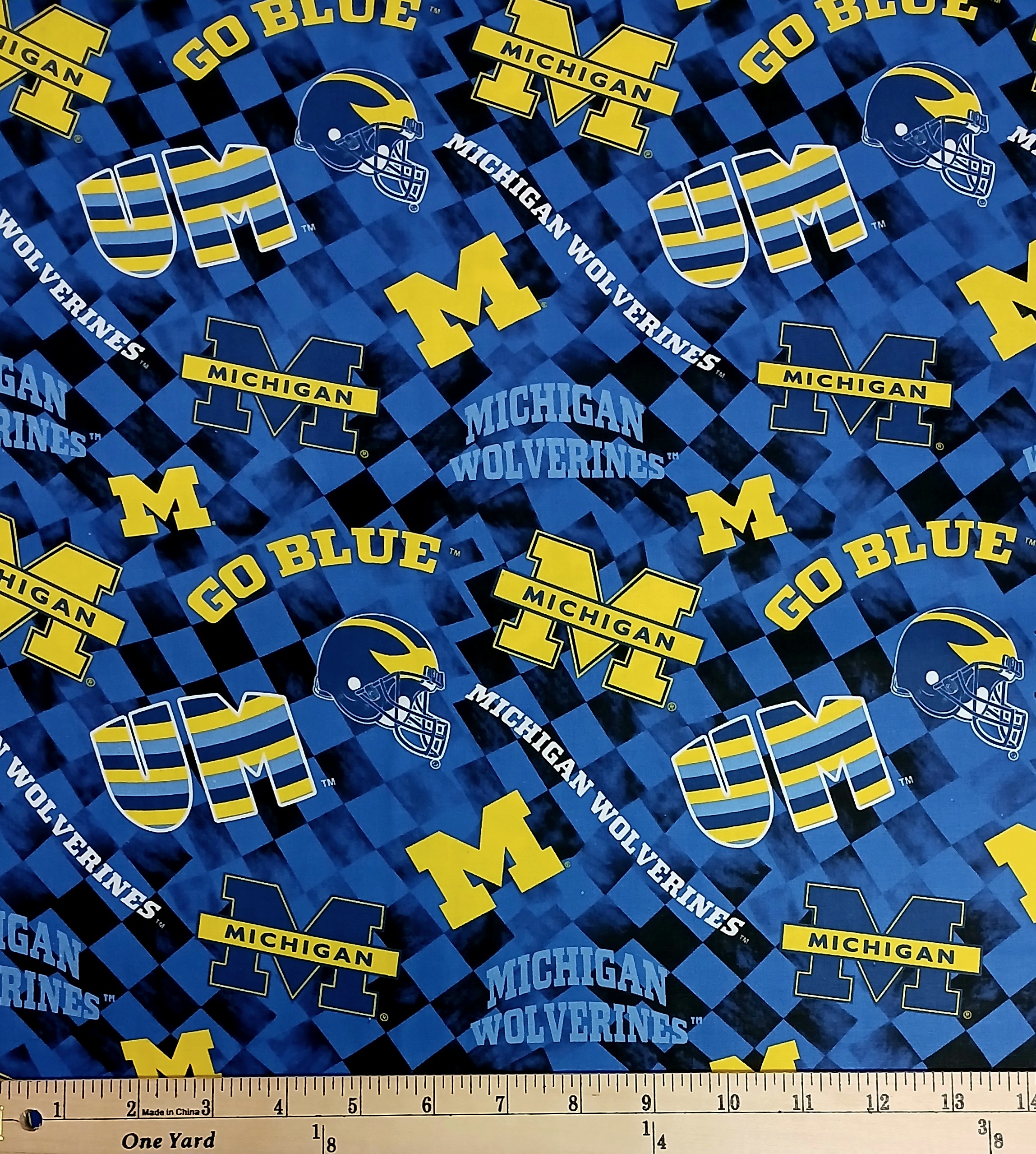 Cotton University of Michigan U of M Wolverines Checks Go Blue Officially Licensed by Sykel Enterprises Cotton Fabric Print by the Yard (MCHG1370)