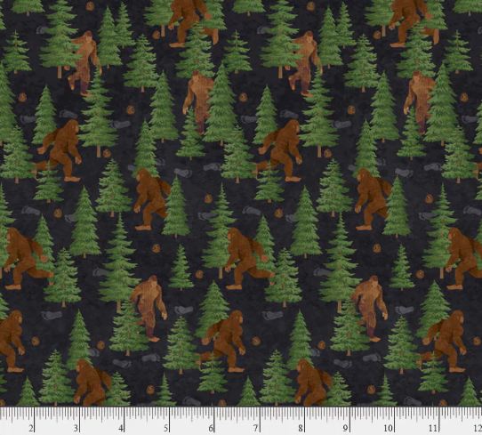Cotton Bigfoot Country Sasquatch Forest Pine Tree Footprints Mystery Officially Licensed by P&B Textiles Cotton Fabric Print by the Yard (BCOU-06126-K)