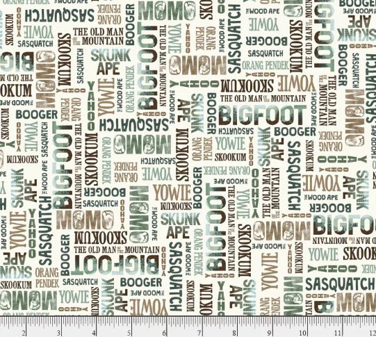 Cotton Bigfoot Country Bigfoot Nick Names Skunk Ape Sasquatch Skookum Officially Licensed by P&B Textiles Cotton Fabric Print by the Yard (BCOU-06128-E)