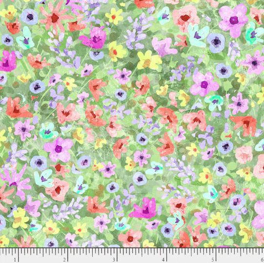 Cotton Spring Sweeties Flower Field Growth Colorful Floral Flower Bed Meadow P&B Textiles Cotton Fabric Print by the Yard (SSWE-06150-G)