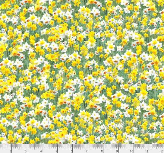 Cotton Fields of Faith Daffodil Garden Spring Meadow Grass Hope P&B Textiles Cotton Fabric Print by the Yard (FOFA-06075-GYW)