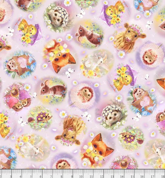 Cotton Spring Sweeties Baby Animals Flowers Cute Chick Fox Bunny Daisy P&B Textiles Cotton Fabric Print by the Yard (SSWE-06148-G)
