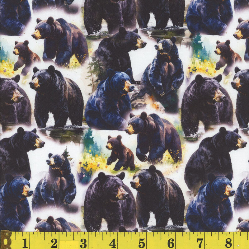 Cotton Bear Country Black Bears Cubs Trees Animals Wildlife Mook Fabrics Cotton Fabric Print by the Yard (142227)