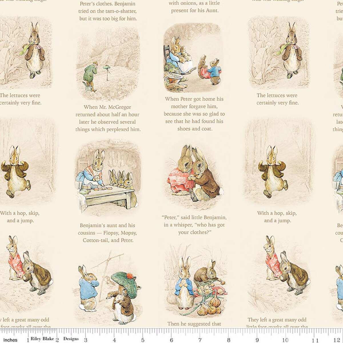 Cotton Peter Rabbit and Benjamin Bunny Story Time Cream Childrens Books Officially Licensed by Riley Blake Cotton Fabric Print by the Yard (CD17252-CREAM)