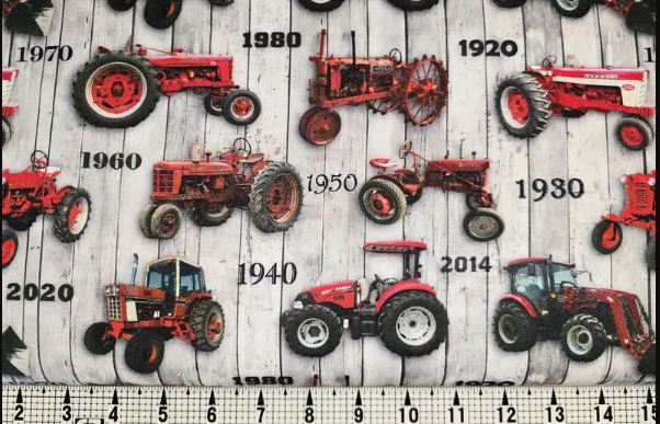 Cotton Farmall History Whitewash Tractors Decades Farms Officially Licensed by Sykel Enterprises Cotton Fabric Print by the Yard (10547)