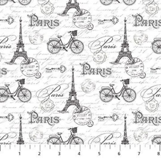 Cotton Ooh La La Paris Eiffel Tower Script Bicycle Northcott Cotton Fabric Print by the Yard (23566)