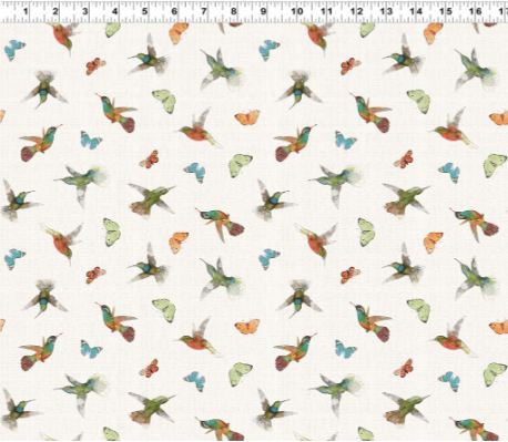 Cotton Hummingbird Days Birds Butterflies Allover Watercolor Look Clothworks Cotton Fabric Print by the Yard (Y4728-2)
