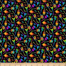 Cotton Guitars Mini Electric Guitar Rainbow Allover Timeless Treasures Cotton Fabric Print by the Yard (GAIL-CD8903)