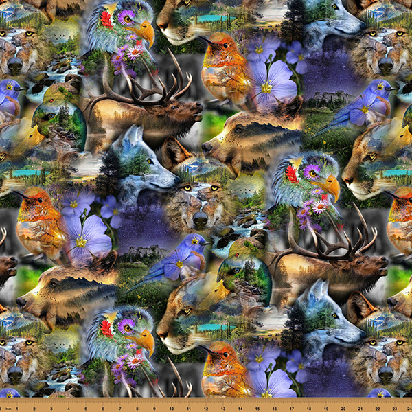 Cotton Wild and Woven Animals Wildlife Floral Landscapes Hoffman California Fabrics Cotton Fabric Print by the Yard (X5686-170-MEADOW)