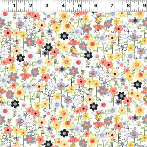 Cotton Sweet Bees Susybee Flowers Floral Bumble Bee Clothworks Cotton Fabric Print by the Yard (SB20363-100)