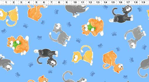 Cotton Kitty the Cat Susybee Feline Kittens Pets Paw Prints Clothworks Cotton Fabric Print by the Yard (SB20392-725)