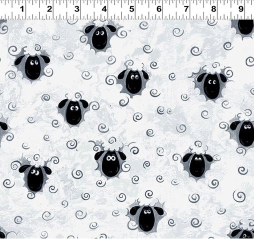 Cotton Heads and Curls Susybee Sheep Lambs Farm Wool Swirls Clothworks Cotton Fabric Print by the Yard (SB20051-100)