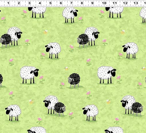 Cotton Lal the Lamb Susybee Sheep Lambs Grass Graze Flowers Spring Clothworks Cotton Fabric Print by the Yard (SB20049-830)