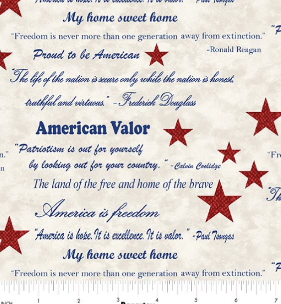 Cotton American Valor Patriotic USA Pride Quotes Freedom Stars Benartex Cotton Fabric Print by the Yard (16872-07)