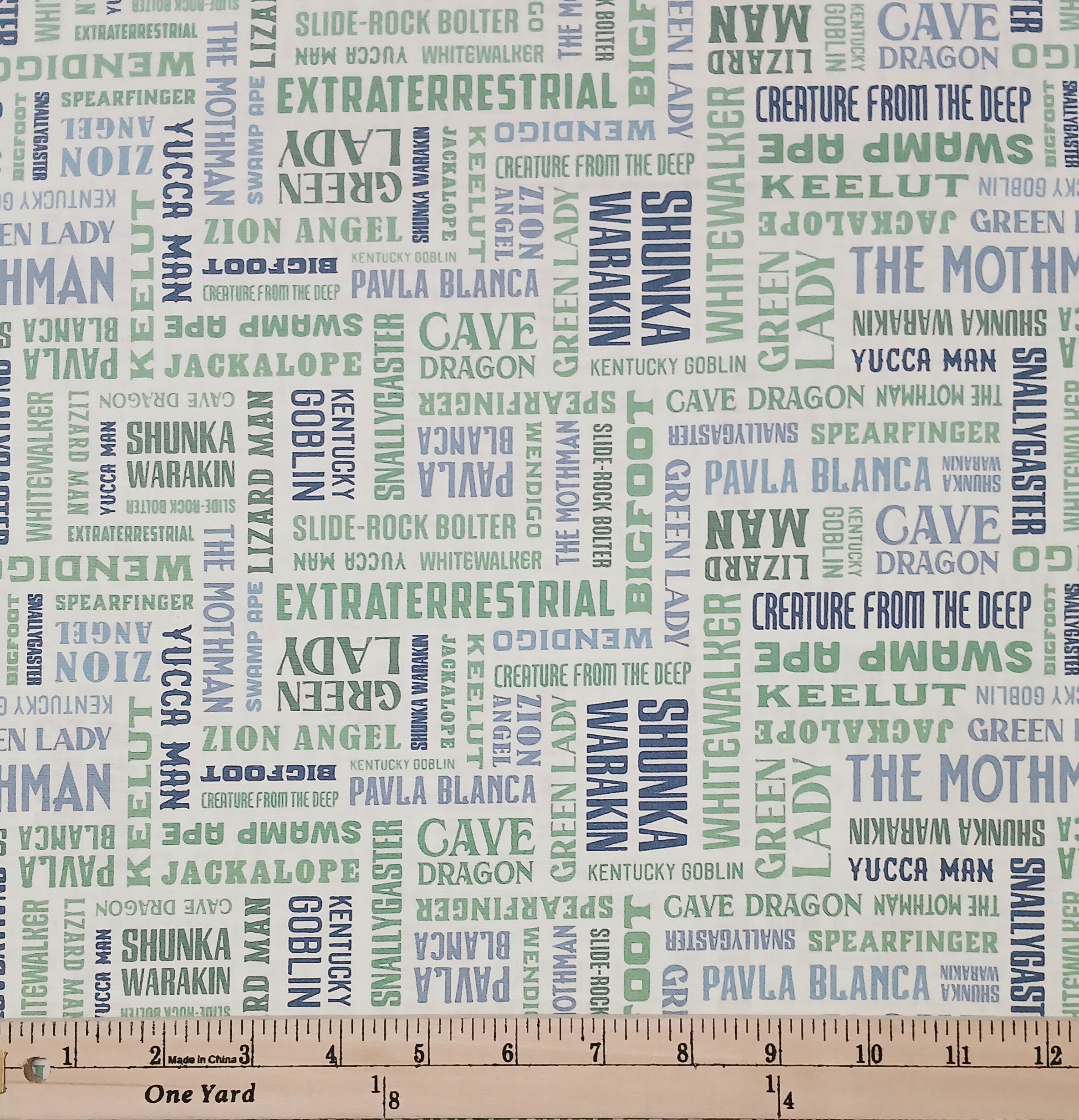 Cotton Legends of the National Parks Nicknames Creatures Mythical Bigfoot Officially Licensed by Riley Blake Cotton Fabric Print by the Yard (C13282)