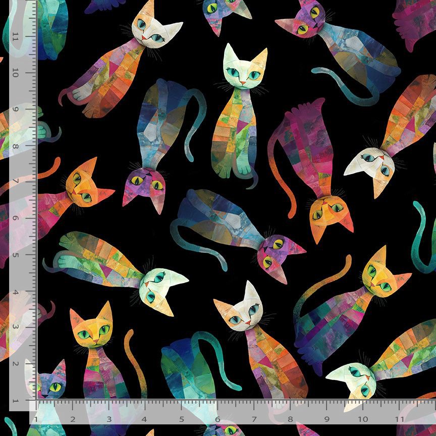 Cotton Sophisticat Tossed Quilt Cats on Black Animals Pets Timeless Treasures Cotton Fabric Print by the Yard (CAT-CD4003)