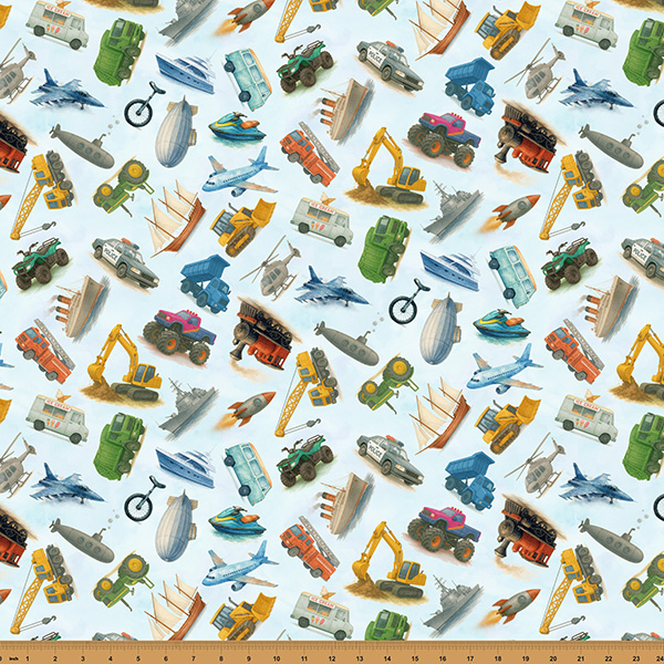 Cotton Things That Go From A to Z Vehicles Construction Transportation Hoffman California Fabrics Cotton Fabric Print by the Yard (X5744-708)