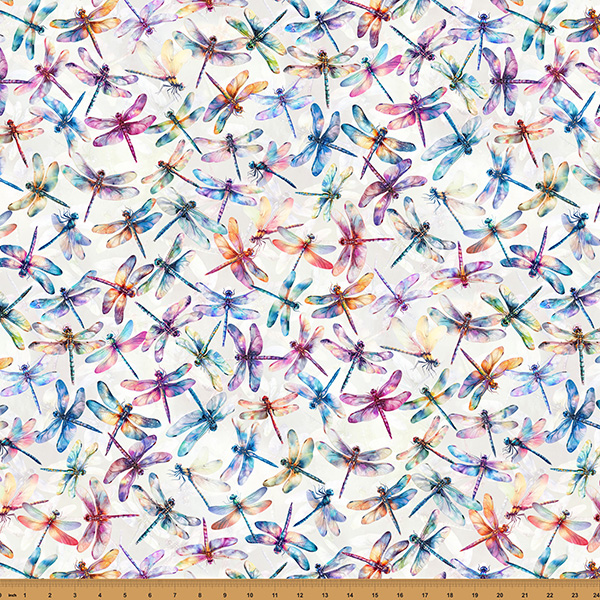 Cotton Wild Over Wildflowers Dragonflies Wings Insects Watercolor Look Hoffman California Fabrics Cotton Fabric Print by the Yard (X5707-20)