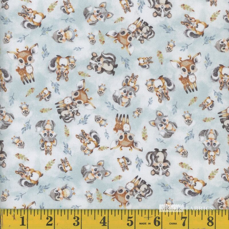 Cotton Fawn and Friends Woodland Animals Babies Deer Raccoons Mook Fabrics Cotton Fabric Print by the Yard (138921)