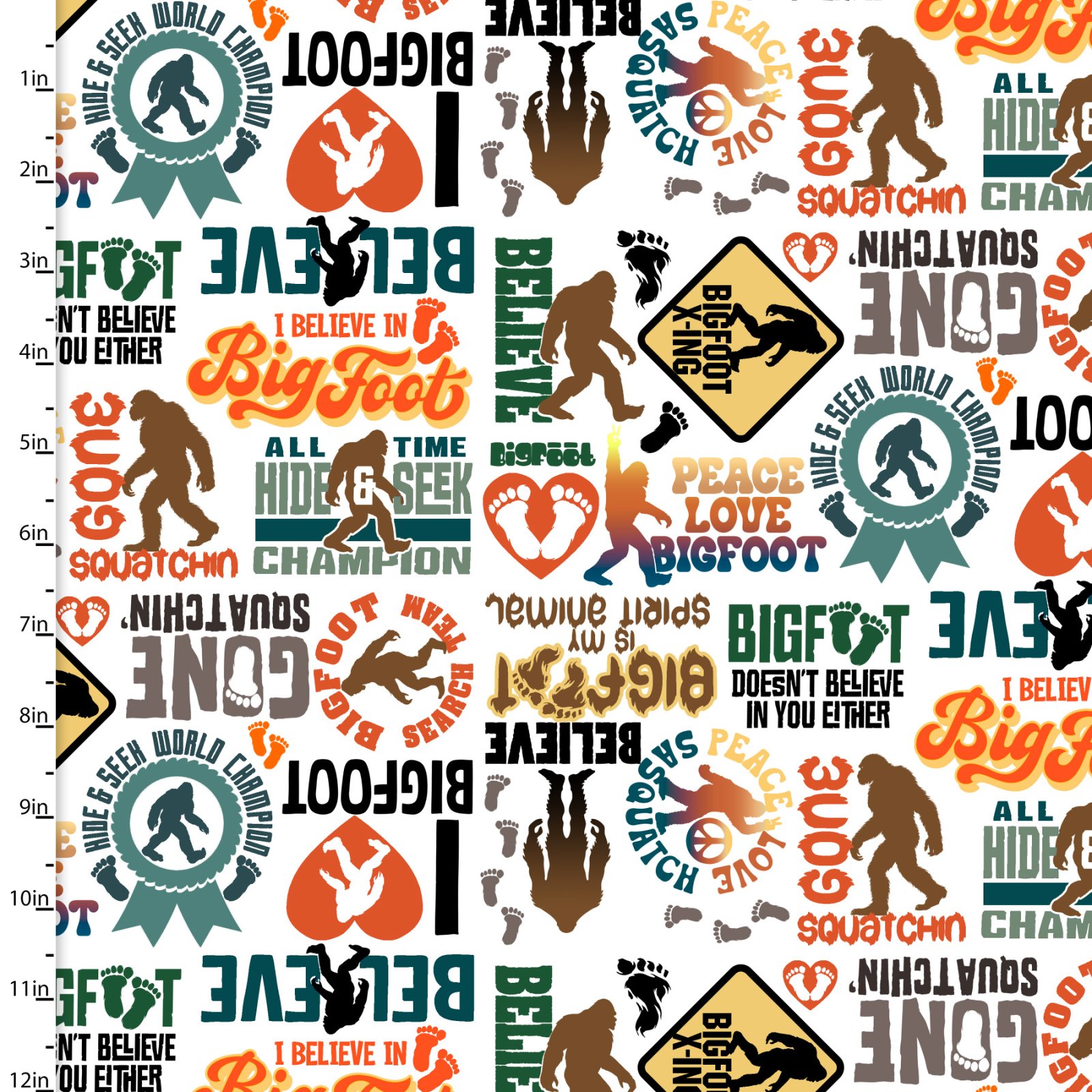 Cotton Legendary Loner Bigfoot Sasquatch Legends Officially Licensed by 3 Wishes Fabric Cotton Fabric Print by the Yard (23816-WHT-CTN-D)