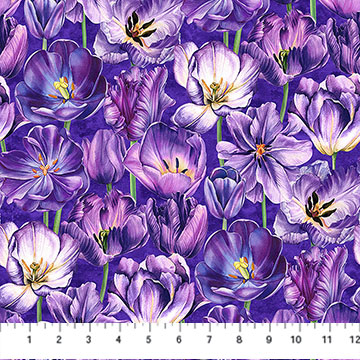 Cotton Tulip Garden Flowers Floral Allover on Purple Northcott Cotton Fabric Print by the Yard (DP28493-86)